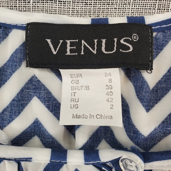 VENUS Chevron Women's Dress, Blue & White , Size 2 - Picture 2 of 9